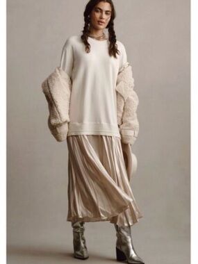 Anthropologie Long-Sleeve Pleated Twofer Sweater Midi Dress size XL